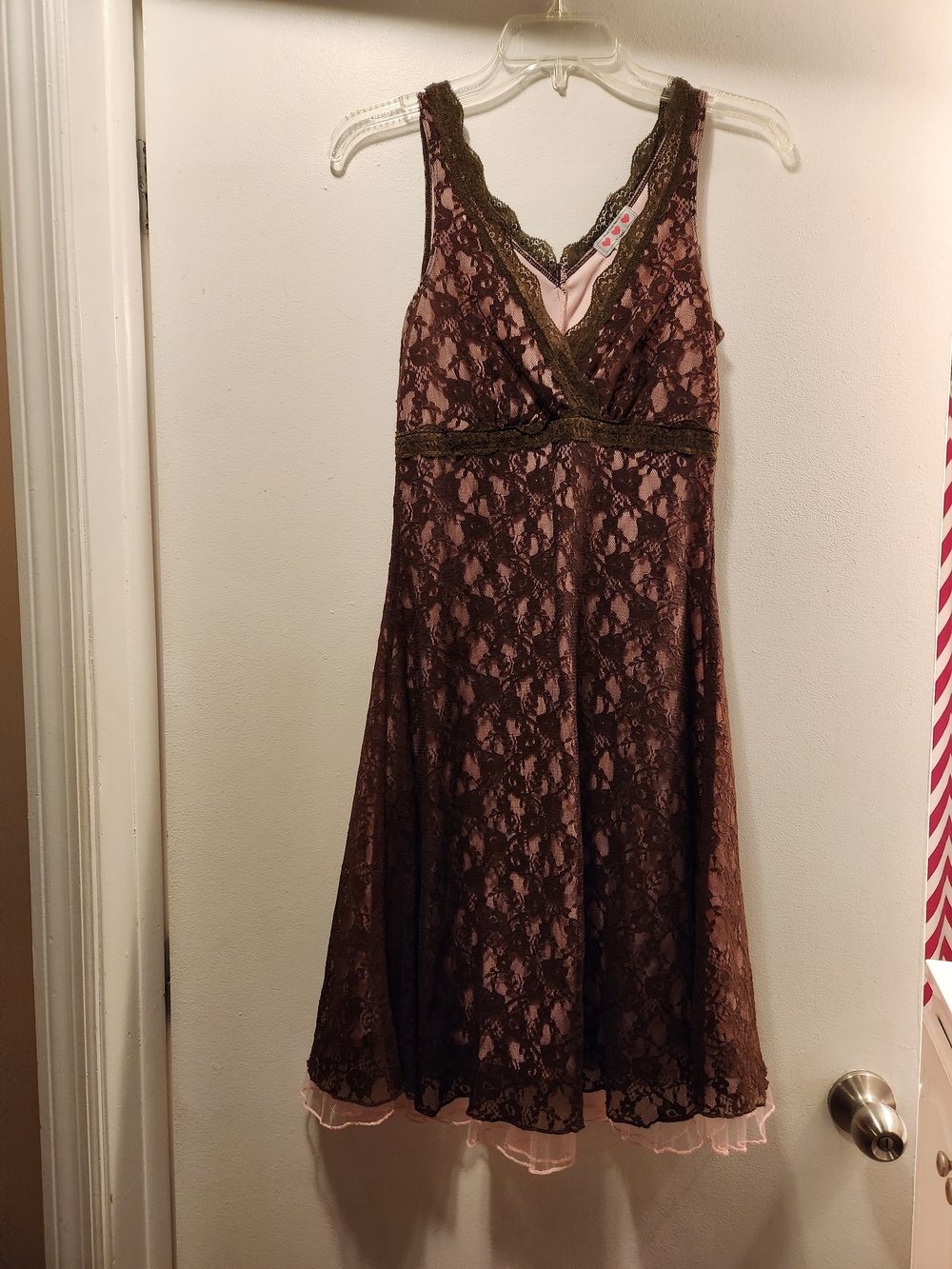 Three Pink Hearts Trixxi Brown Lace Dress with Pink Lining